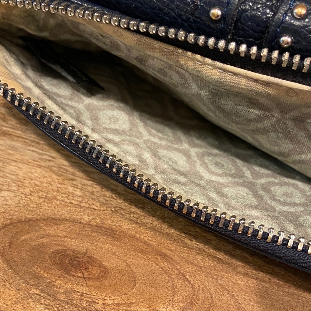Brighton Navy Studded Leather Organizer Wallet Silver Scroll Zip - Picture 8 of 10
